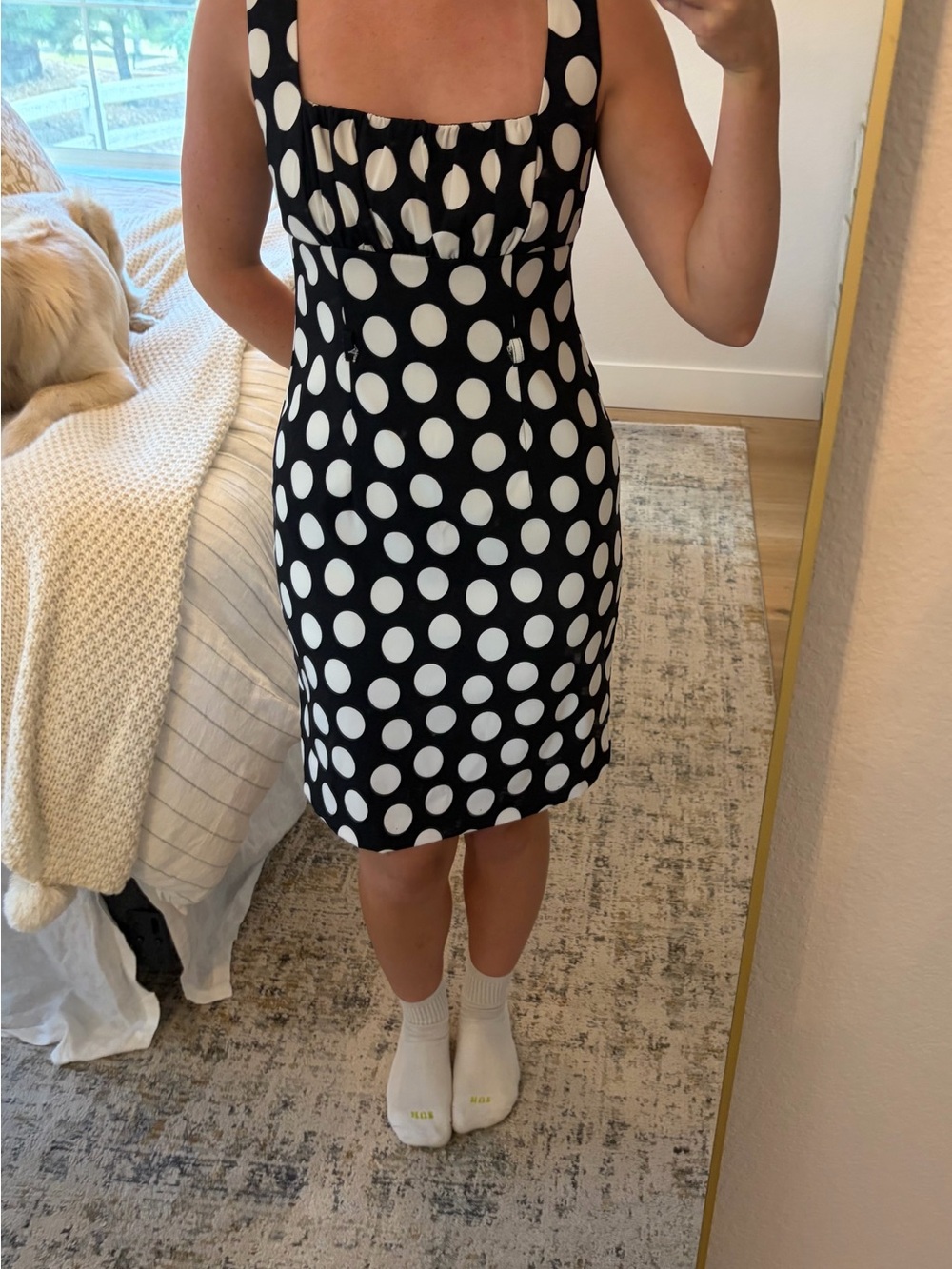 Vintage Jodi Kristopher Black and White Polka Dot Square Neck Dress
